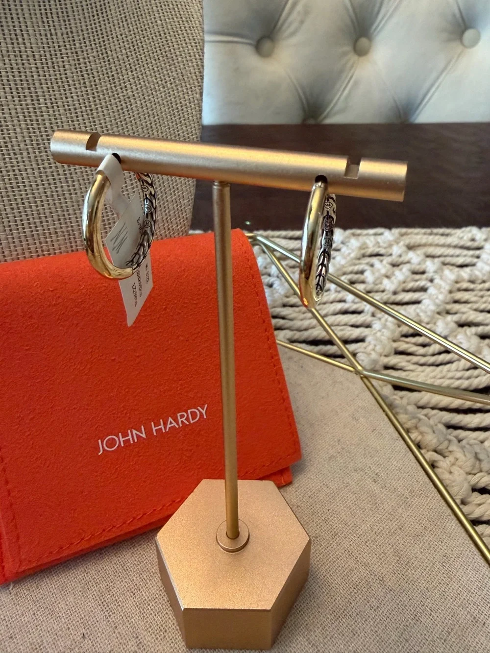 John Hardy 14k Yellow Gold & Sterling Silver Essential Hoop Earrings-22mm-NWT